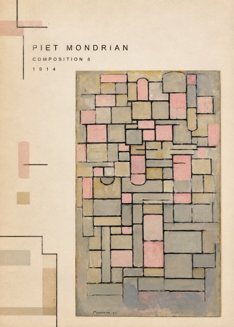 Piet Mondrian Composition 8 No2 - Affiche