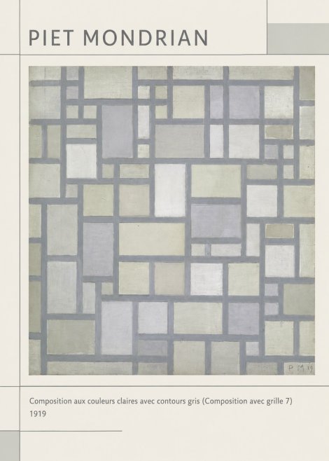 Piet Mondrian Composition Aux Couleurs Claires Avec Contours Gris (Composition Avec Grille 7) No1 - Affiche