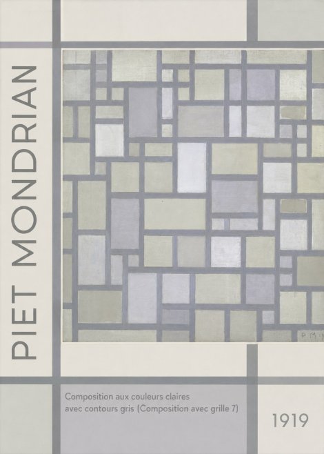 Piet Mondrian Composition Aux Couleurs Claires Avec Contours Gris (Composition Avec Grille 7) No2 - Affiche