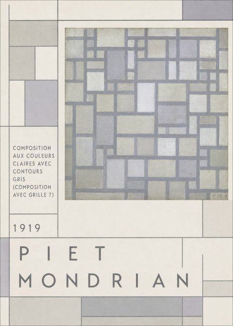 Piet Mondrian Composition Aux Couleurs Claires Avec Contours Gris (Composition Avec Grille 7) No3 - Affiche