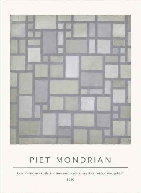 Piet Mondrian Composition Aux Couleurs Claires Avec Contours Gris (Composition Avec Grille 7) No4 - Affiche