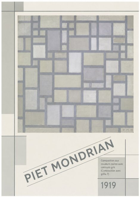 Piet Mondrian Composition Aux Couleurs Claires Avec Contours Gris (Composition Avec Grille 7) No5 - Affiche