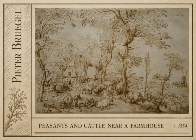 Pieter Bruegel Peasants and Cattle Near a Farmhouse No2 - Affiche