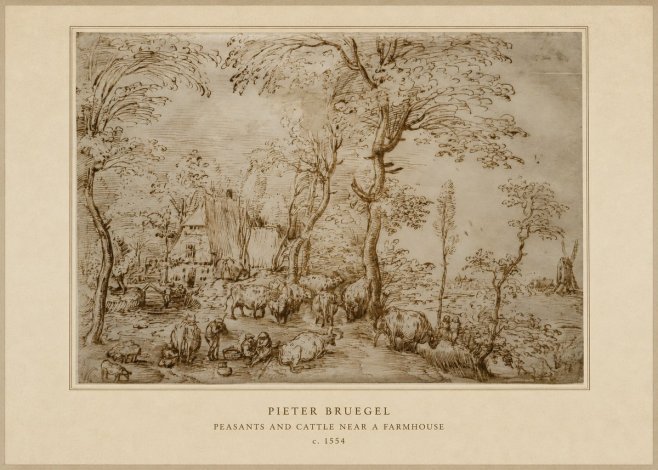 Pieter Bruegel Peasants and Cattle Near a Farmhouse No4 - Affiche