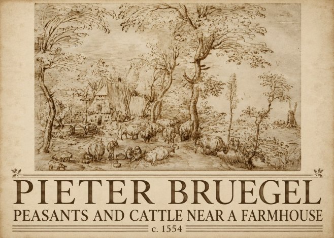 Pieter Bruegel Peasants and Cattle Near a Farmhouse No5 - Affiche