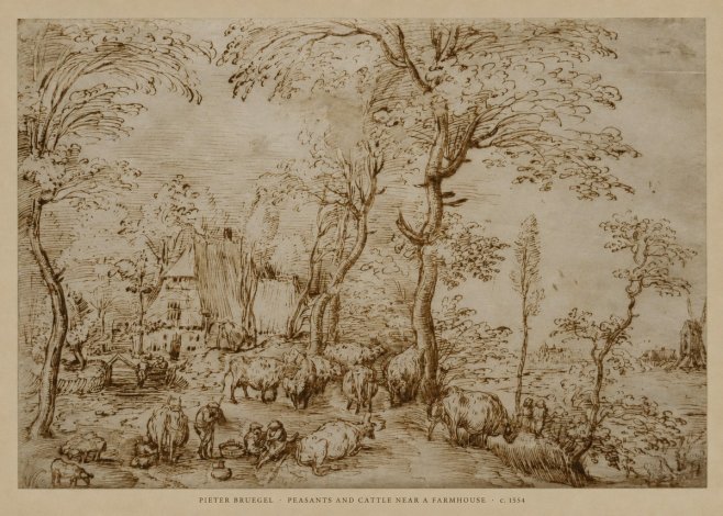 Pieter Bruegel Peasants and Cattle Near a Farmhouse No6 - Affiche