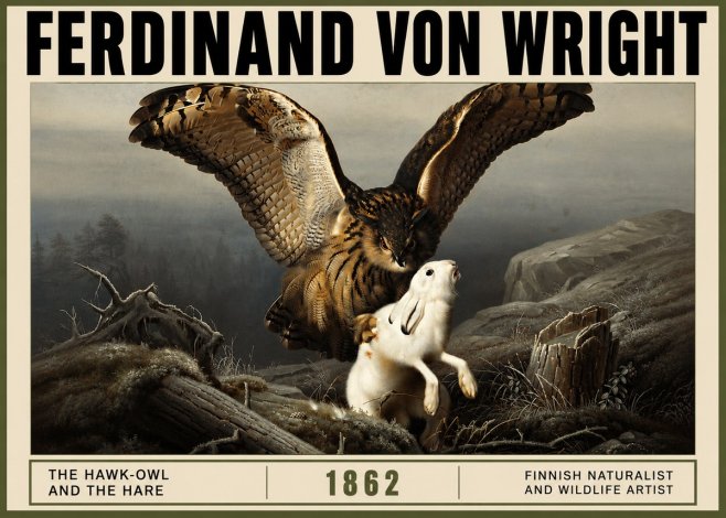Ferdinand von Wright The Hawk-owl and the Hare No3 - Affiche