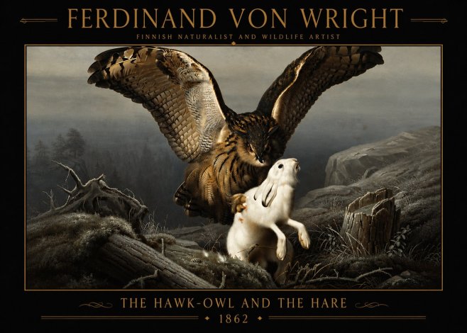 Ferdinand von Wright The Hawk-owl and the Hare No4 - Affiche
