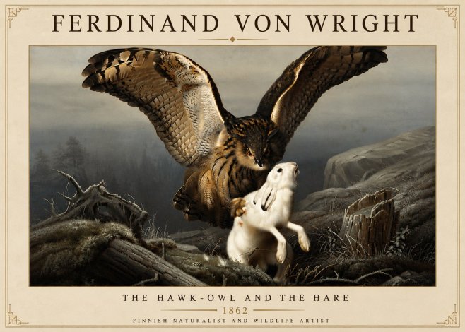 Ferdinand von Wright The Hawk-owl and the Hare No6 - Affiche