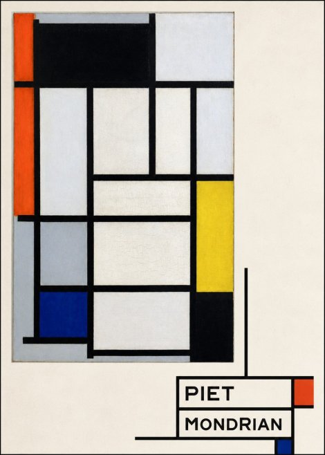 Piet Mondrian Composition with Red, Blue and Yellow No4 - Affiche