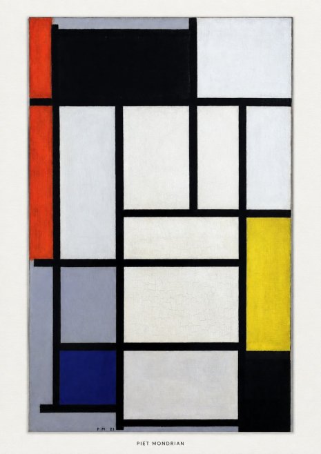 Piet Mondrian Composition with Red, Blue and Yellow No5 - Affiche