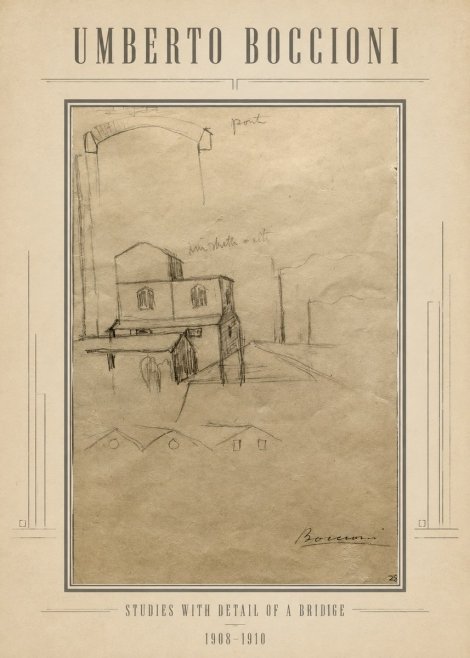 Umberto Boccioni Studies with Detail of a Bridige No1 - Affiche