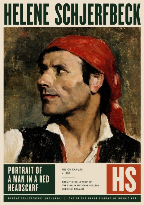 Helene Schjerfbeck Portrait of a Man in a Red Headscarf No5 - Affiche