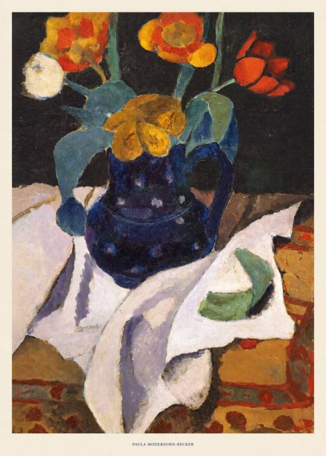 Paula Modersohn-Becker Still Life with Blue Jug and Flowers No6 - Affiche