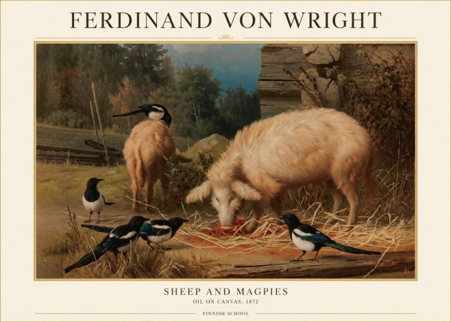 Ferdinand von Wright Sheep and Magpies No1 - Affiche