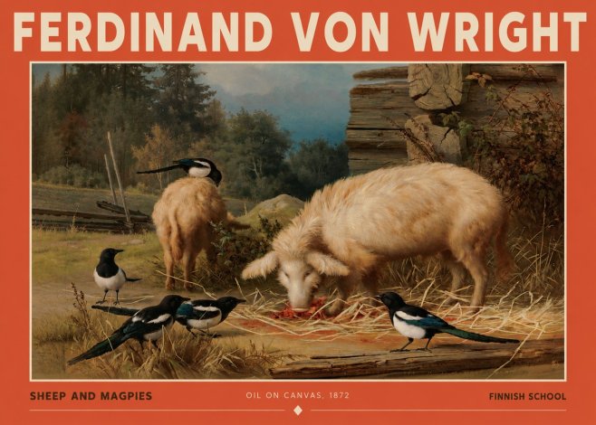 Ferdinand von Wright Sheep and Magpies No2 - Affiche