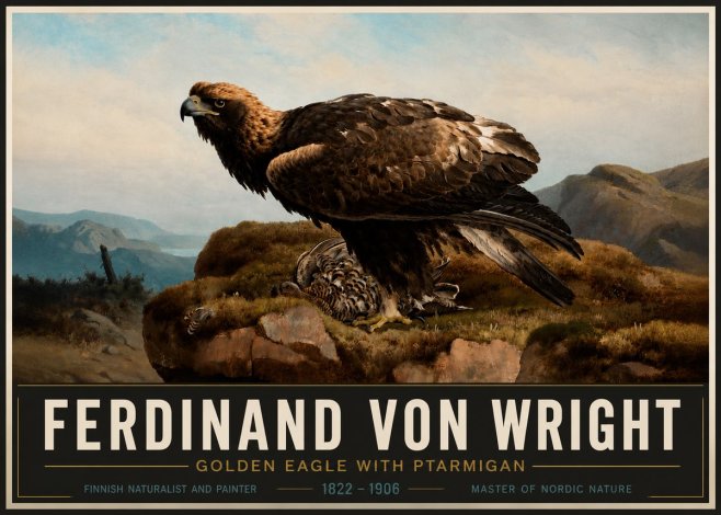Ferdinand von Wright Golden Eagle with Ptarmigan No4 - Affiche