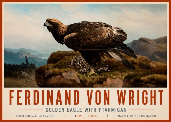 Ferdinand von Wright Golden Eagle with Ptarmigan No5 - Affiche
