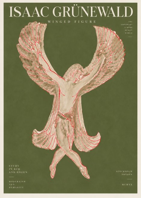 Isaac Grünewald Winged Figure Study in Red and Green No3 - Affiche