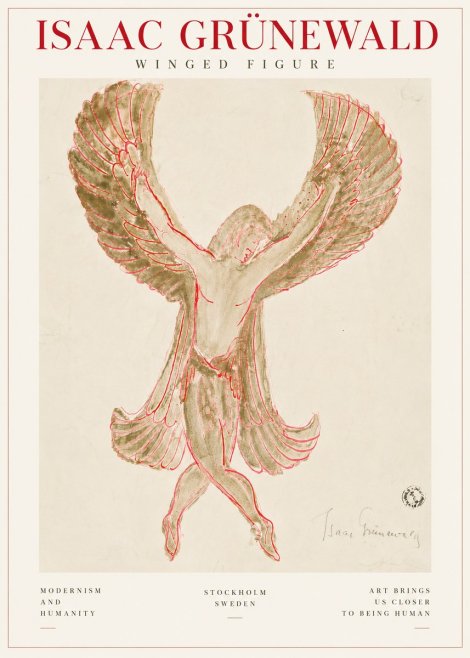 Isaac Grünewald Winged Figure Study in Red and Green No5 - Affiche