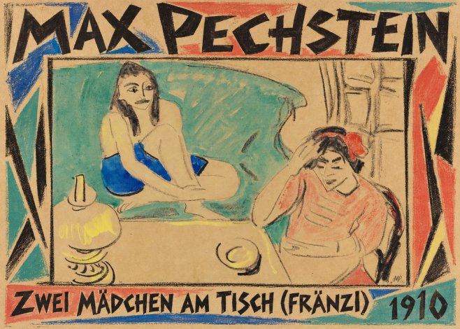 Max Pechstein Zwei Mädchen Am Tisch (Fränzi) No1 - Affiche