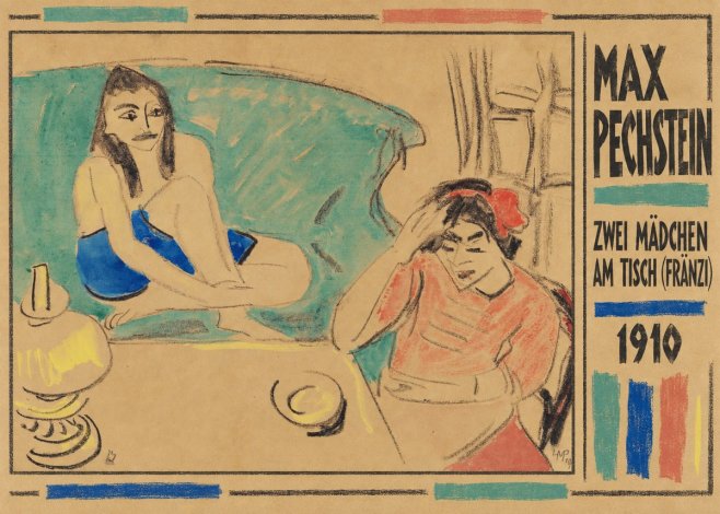 Max Pechstein Zwei Mädchen Am Tisch (Fränzi) No2 - Affiche