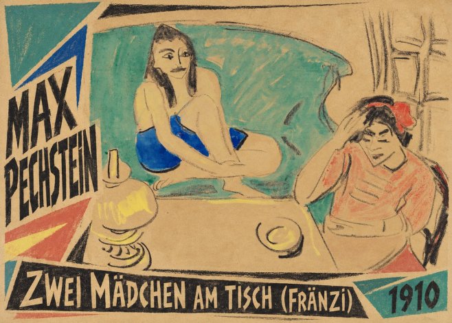 Max Pechstein Zwei Mädchen Am Tisch (Fränzi) No3 - Affiche