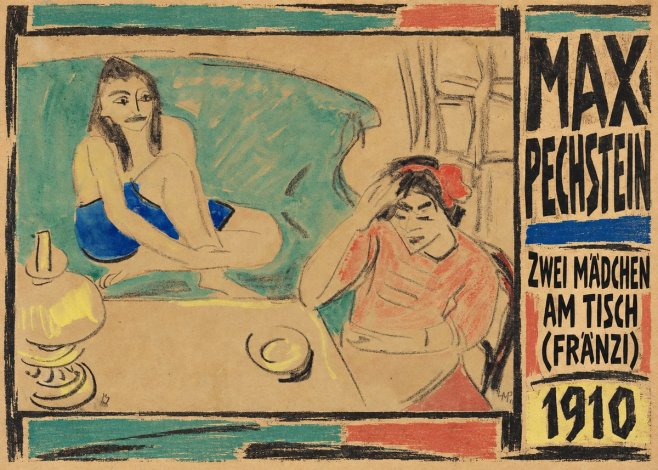 Max Pechstein Zwei Mädchen Am Tisch (Fränzi) No5 - Affiche