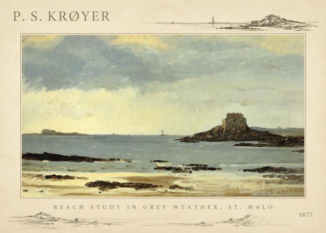 P.S. Krøyer Beach Study in Grey Weather, St. Malo No4 - Affiche