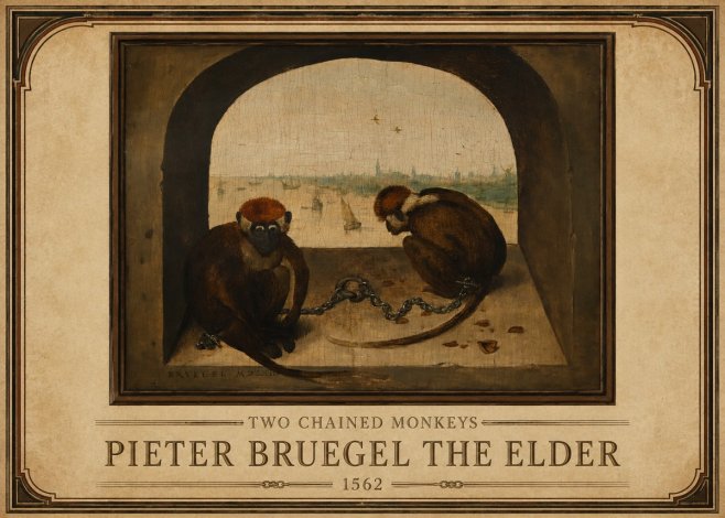 Pieter Bruegel Two Chained Monkeys I No1 - Affiche