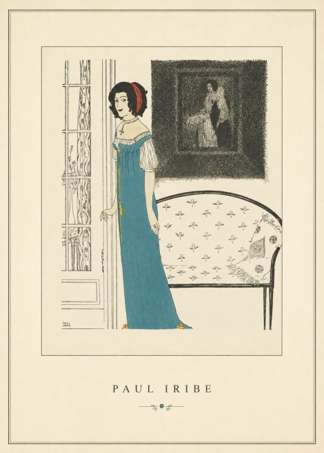 Paul Iribe Elegant Lady in Blue Dress No3 - Affiche