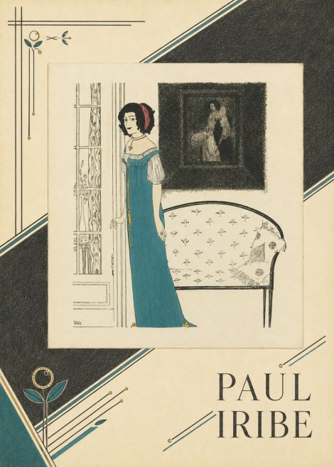 Paul Iribe Elegant Lady in Blue Dress No4 - Affiche