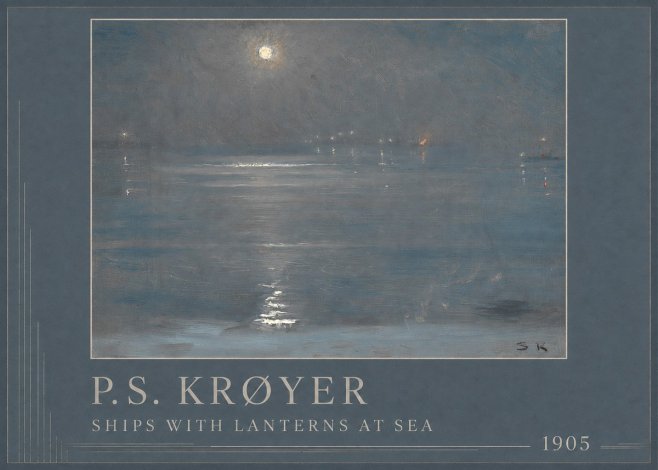 P.S. Krøyer Ships with Lanterns at Sea No1 - Affiche