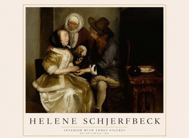 Helene Schjerfbeck Interior with Three Figures No1 - Affiche