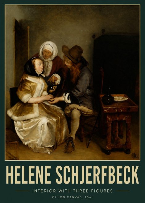 Helene Schjerfbeck Interior with Three Figures No3 - Affiche