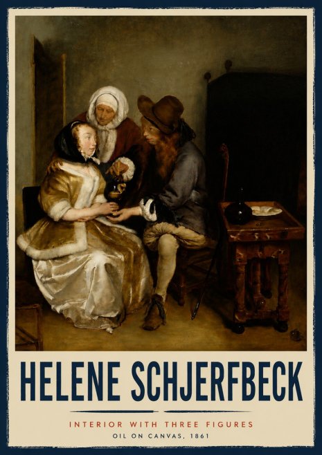 Helene Schjerfbeck Interior with Three Figures No5 - Affiche