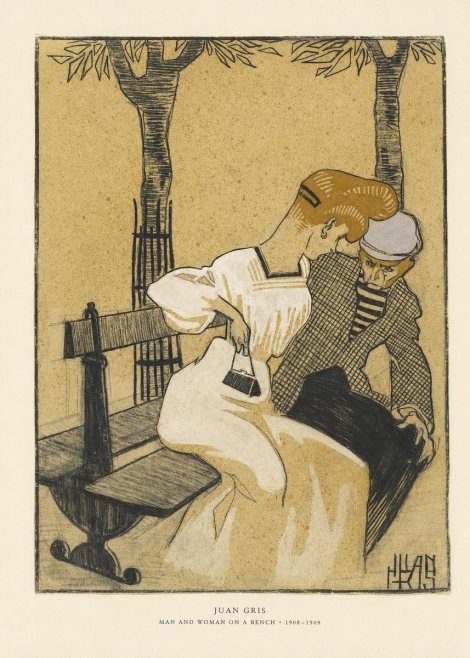 Juan Gris Man and Woman on a Bench No6 - Affiche