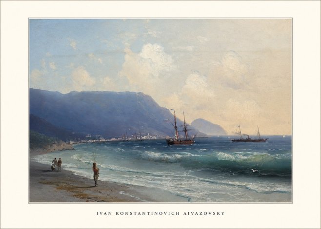 Ivan Konstantinovich Aivazovsky A Coastal View with Fishing Figures No5 - Affiche