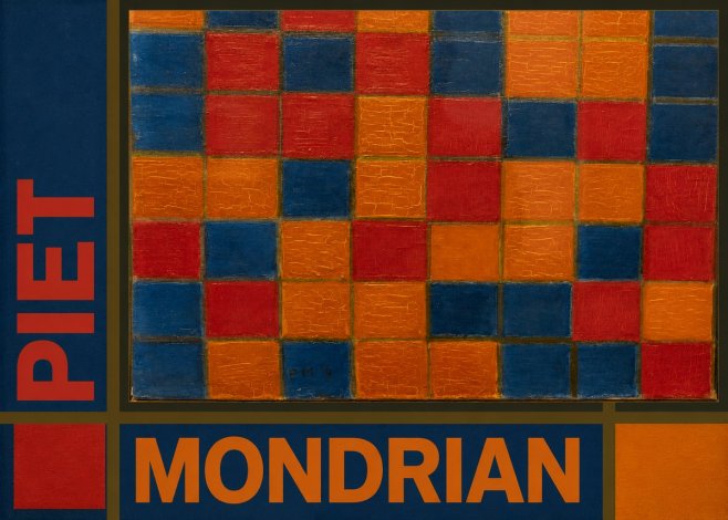 Piet Mondrian Checkerboard Composition with Dark Colors No5 - Affiche