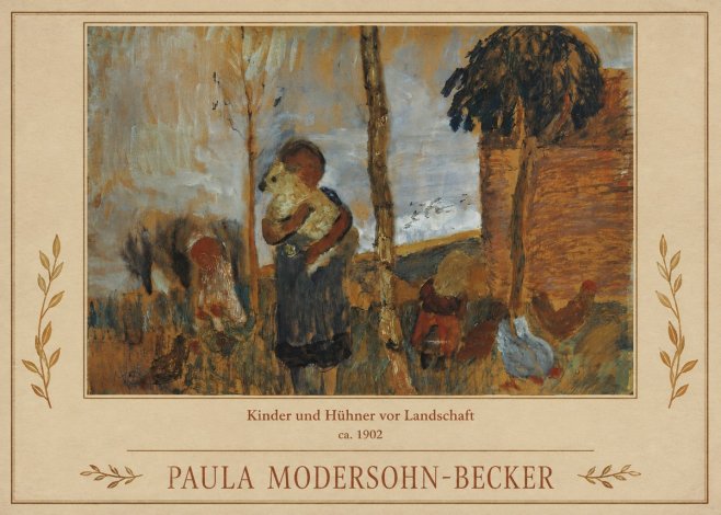 Paula Modersohn-Becker Kinder Und Hühner Vor Landschaft No1 - Affiche