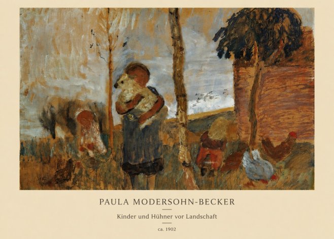 Paula Modersohn-Becker Kinder Und Hühner Vor Landschaft No6 - Affiche