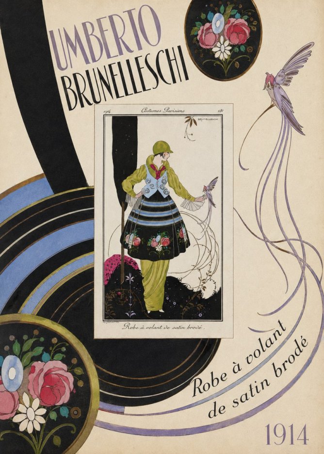 Umberto Brunelleschi Robe À Volant De Satin Brodé No5 - Affiche
