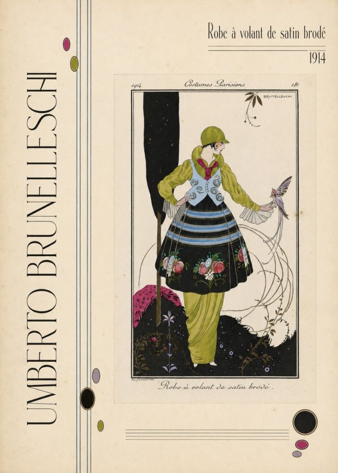 Umberto Brunelleschi Robe À Volant De Satin Brodé No6 - Affiche