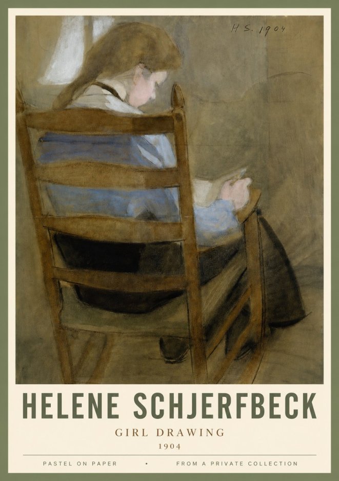 Helene Schjerfbeck Girl Drawing No3 - Affiche