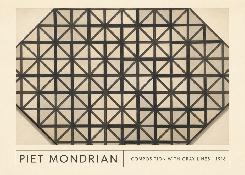 Piet Mondrian Composition with Gray Lines No1 - Affiche