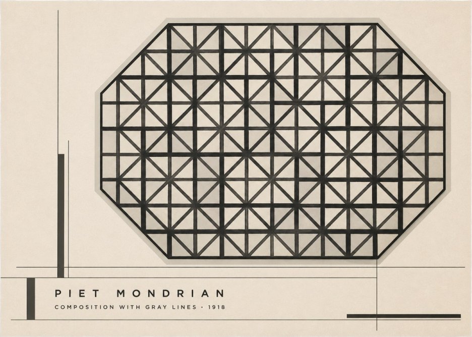 Piet Mondrian Composition with Gray Lines No2 - Affiche
