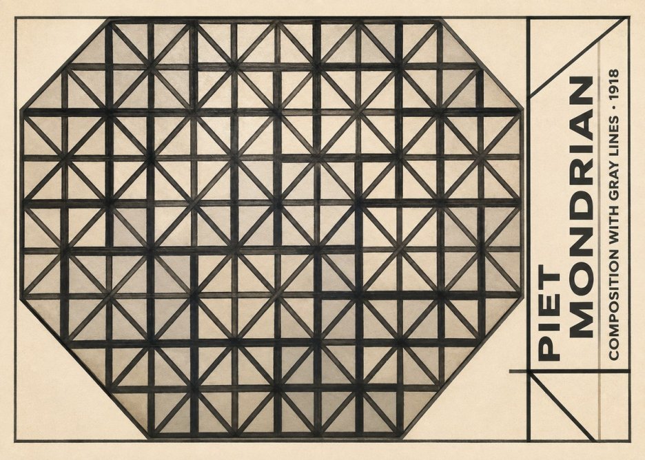 Piet Mondrian Composition with Gray Lines No5 - Affiche