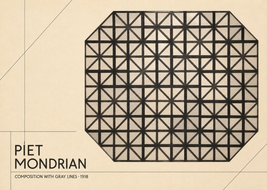 Piet Mondrian Composition with Gray Lines No6 - Affiche