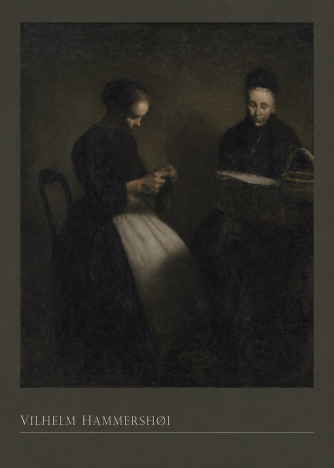 Vilhelm Hammershøi Two Women Knitting No3 - Affiche