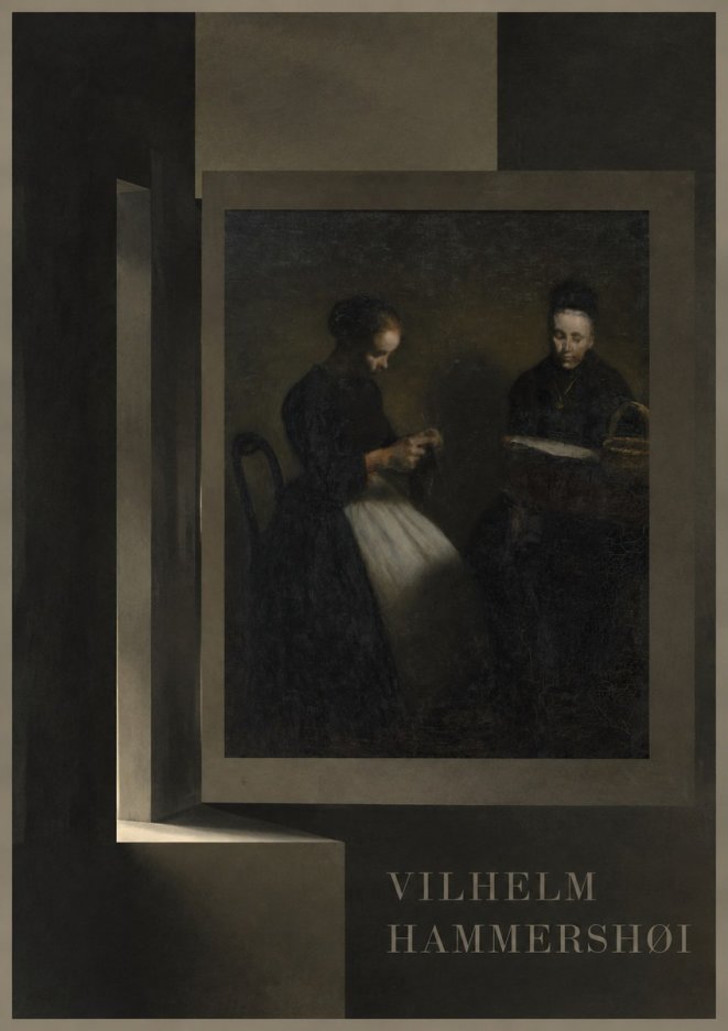 Vilhelm Hammershøi Two Women Knitting No6 - Affiche